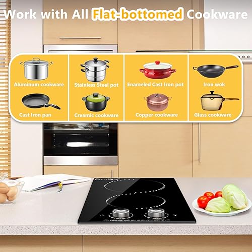 Miniatura 8 de Estufa eléctrica de 12 pulgadas, estufa eléctrica de 2 quemadores con 9 niveles de potencia, control de perilla, apagado automático y advertencia de