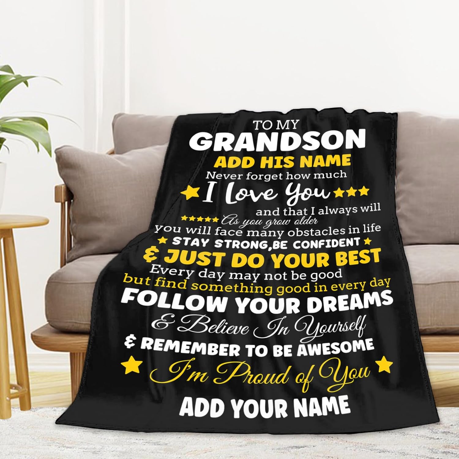 Personalized Grandson Gifts from Grandma Grandpa, Custom Grandson Blankets Gifts for Birthdays, Soft Flannel Throw Blankets for Boy-50x60 Inches