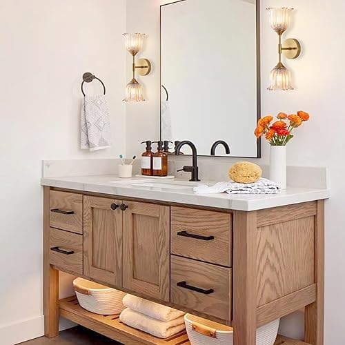 Miniatura 2 de Aplique de pared dorado de 2 luces con pantallas de vidrio ámbar, moderno de mediados de siglo, lámpara de pared de latón cepillado industrial para