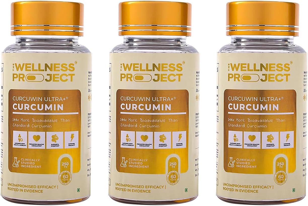 The Wellness Project Turmeric Curcumin with Curcuwin Ultra+ 250mg | Supports Joint, Muscle & Lung Health | for Mobility & Recovery | for Women & Men | 60 Tablets – 2 Month Supply (Pack of 3)