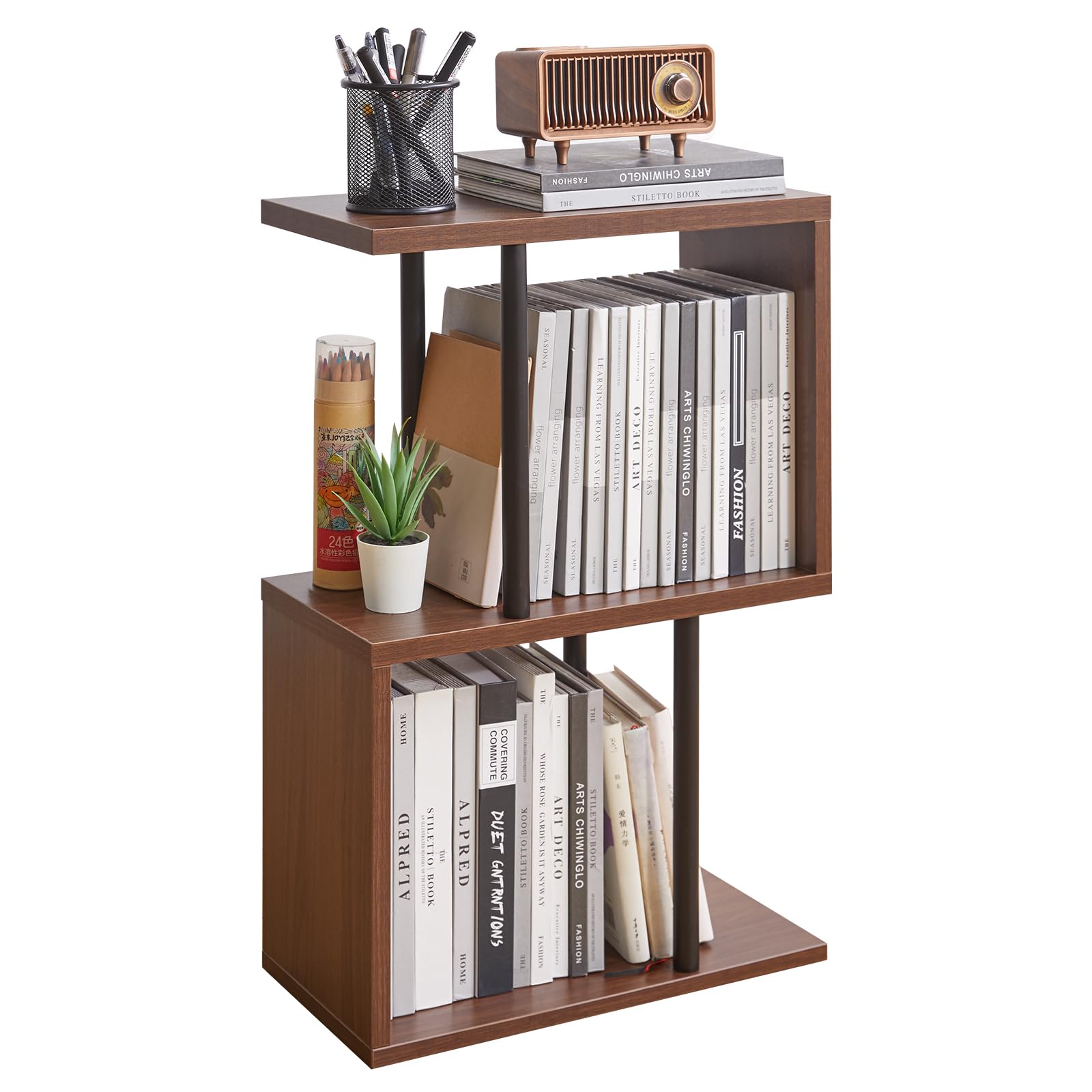 Aibiju S-Shaped Side Table, 3-Tier End Table with Open Storage Shelves, Non-Slip Feet, Modern Style Nightstand, Narrow Side Table for Small Space Living Room Bedroom Light Walnut YD-ST003LW-picture-13