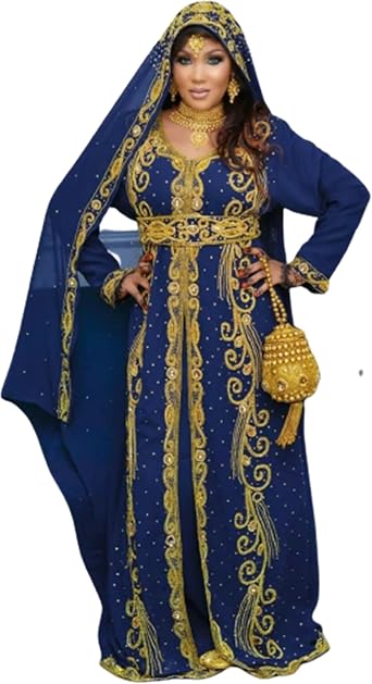 Kaftans for Women Royal Wedding Moroccan Dubai Kaftan Farasha Abaya Ramadan Ethnic Wear Dress by MZ_Creation XX-Large, Navy Blue