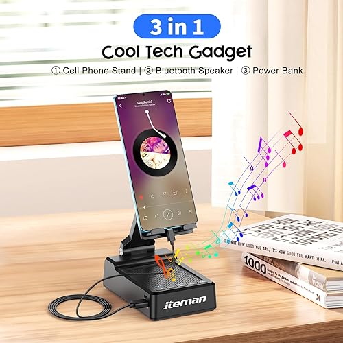 Miniatura 2 de JTEMAN Regalos para hombres y mujeres, soporte ajustable para teléfono celular con altavoz Bluetooth y función de carga, genial idea de regalo para
