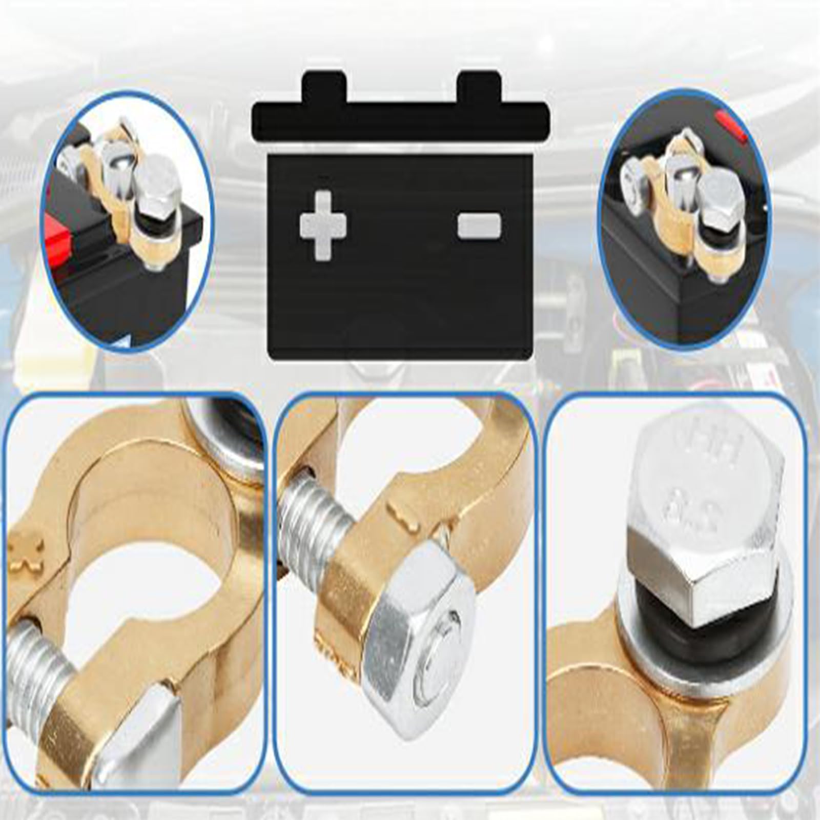 BELOMI Confezione Da 2 Terminali Per Batteria Auto In Ottone Massiccio - Filettatura 3/8-16, Prolunga Per Cavi, Universale