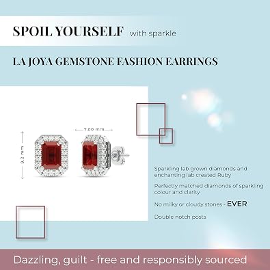 Lab Created Ruby and Lab Grown Diamond Halo Stud Earrings for Women | 10K Solid White Gold Earrings | Multiple Shapes and Weights to Choose From