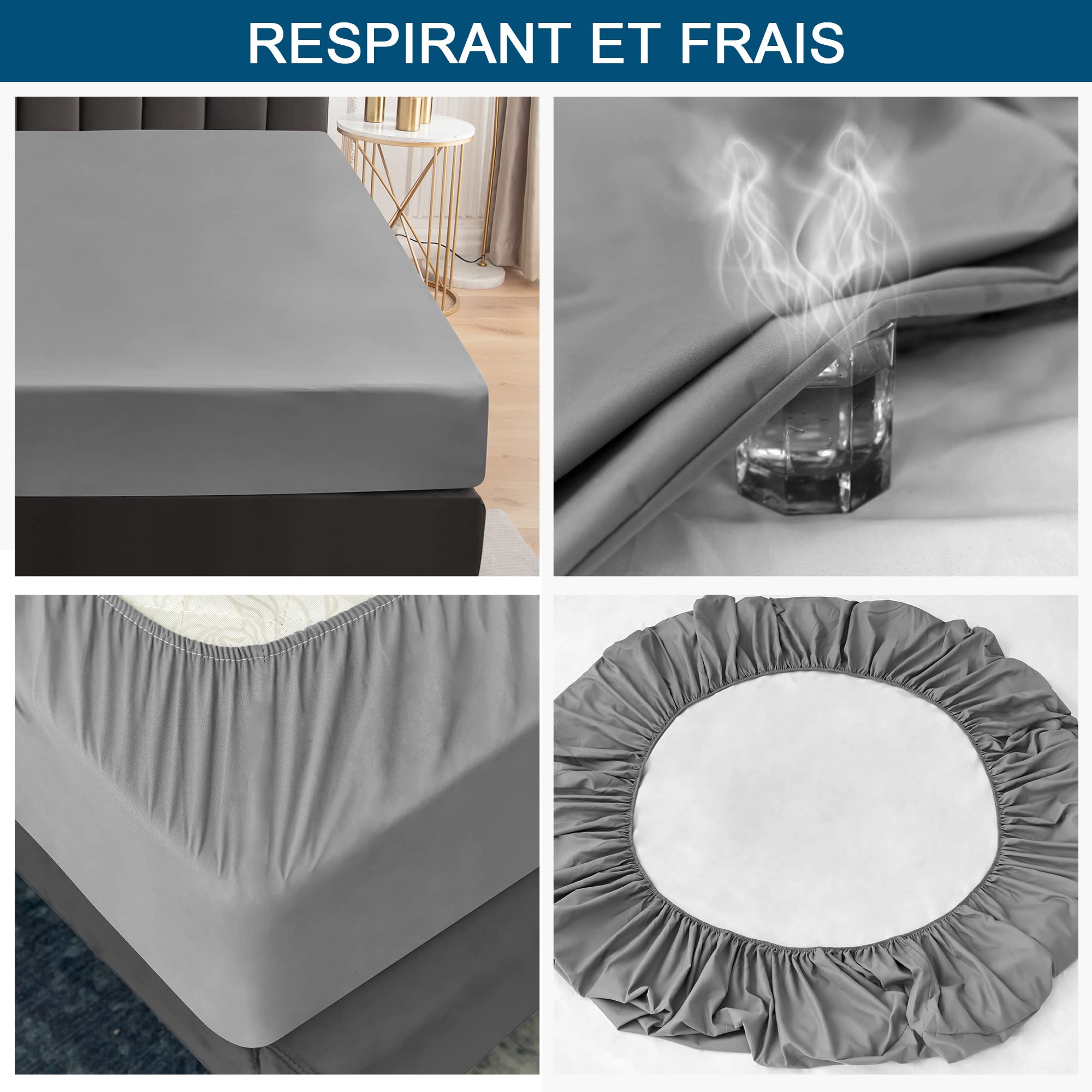 Protège Matelas Imperméable 180x200cm Premium Respirant - Housse Matelas Silencieuse Gris
