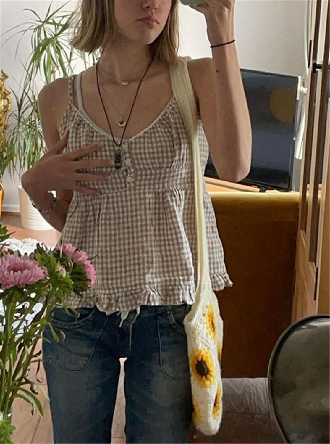 Y2k Ruched Button Down Cami Top Sleeveless Tie Back Camisole Preppy Girls Fairy Grunge Shirt Women Crop Tops - Image 3