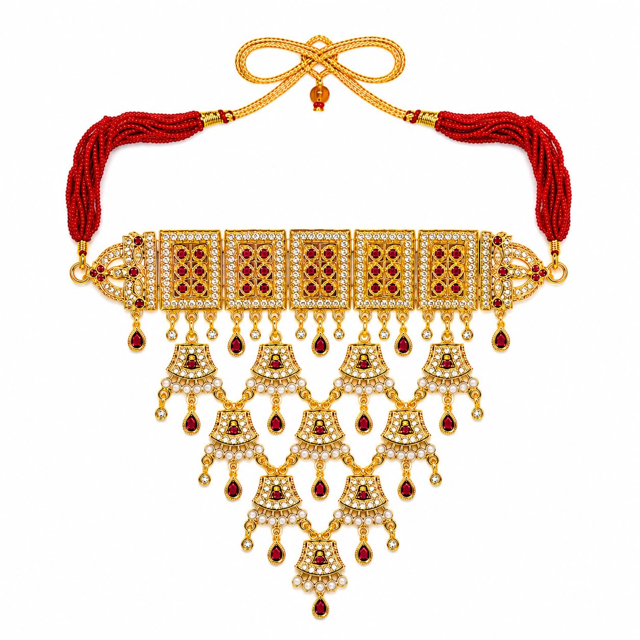 Handcrafted Traditional Ruby Red Stone Choker Necklace for Women & Girls (Necklace Only)-image-12