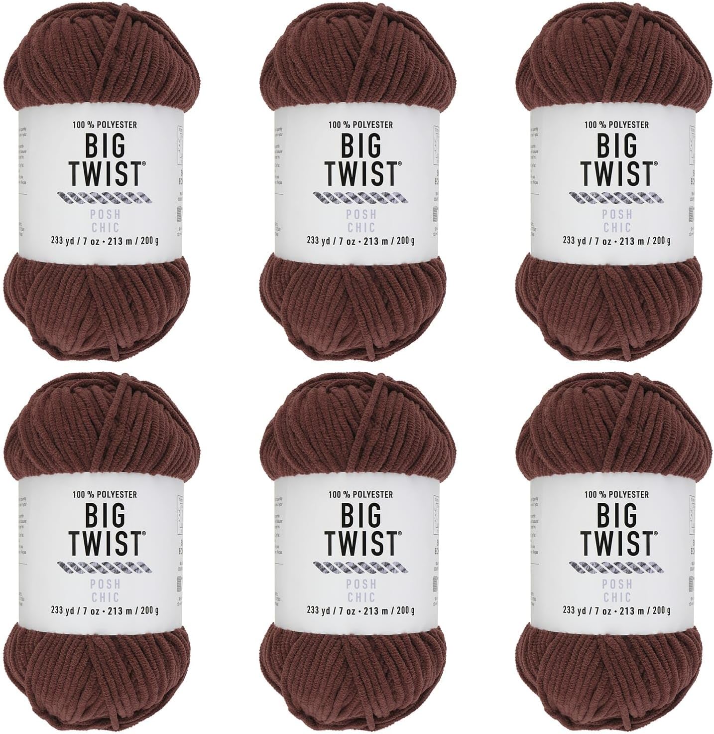 Big Twist Posh Purl Yarn by Loops & Threads – Bulky (5) 100% Polyester Chenille Yarn, Soft & Plush for Knitting & Crochet Blankets, Scarves, Hats & Crafts, 233 yd / 7 oz Skein, 6 Pack