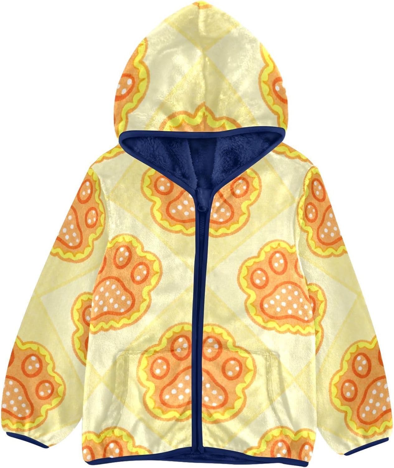Cute Orange Paw Prints Toddler Zip Up Jackets Outerwear Jackets & Coats Navy Blue Baby Boy Hooded Fleece Jacket