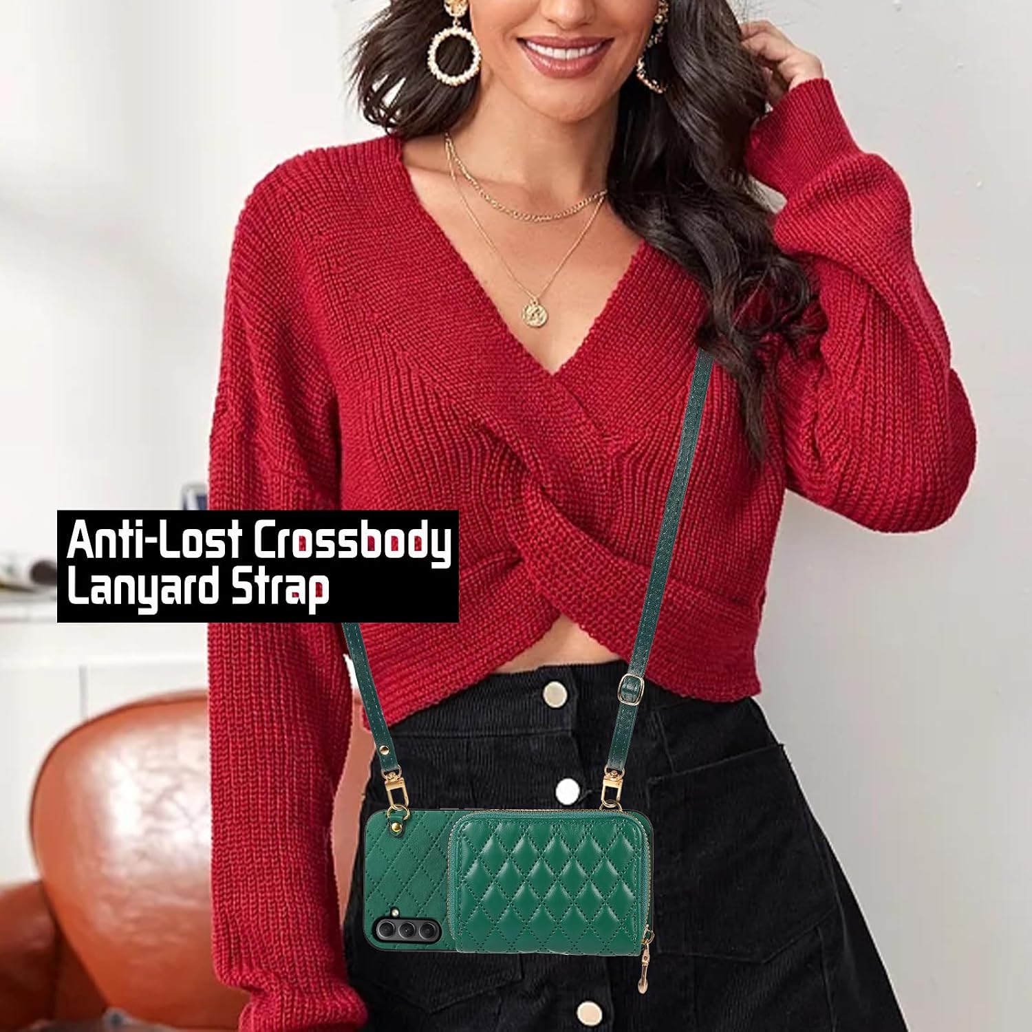 Compatible with Samsung Galaxy S24 Plus S24+ 5G Zipper Wallet Case with Crossbody Shoulder Strap, 8 Card Slots and Leather Stand Cell Phone Cover for S24plus 24S + S 24 24+ Women Girls Green image 5