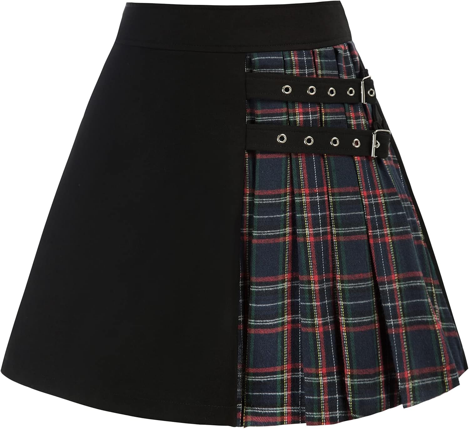 SCARLET DARKNESS Womens Plaid Mini Skirt Casual Elastic Waisted Goth Punk Skirts : Clothing, Shoes & Jewelry