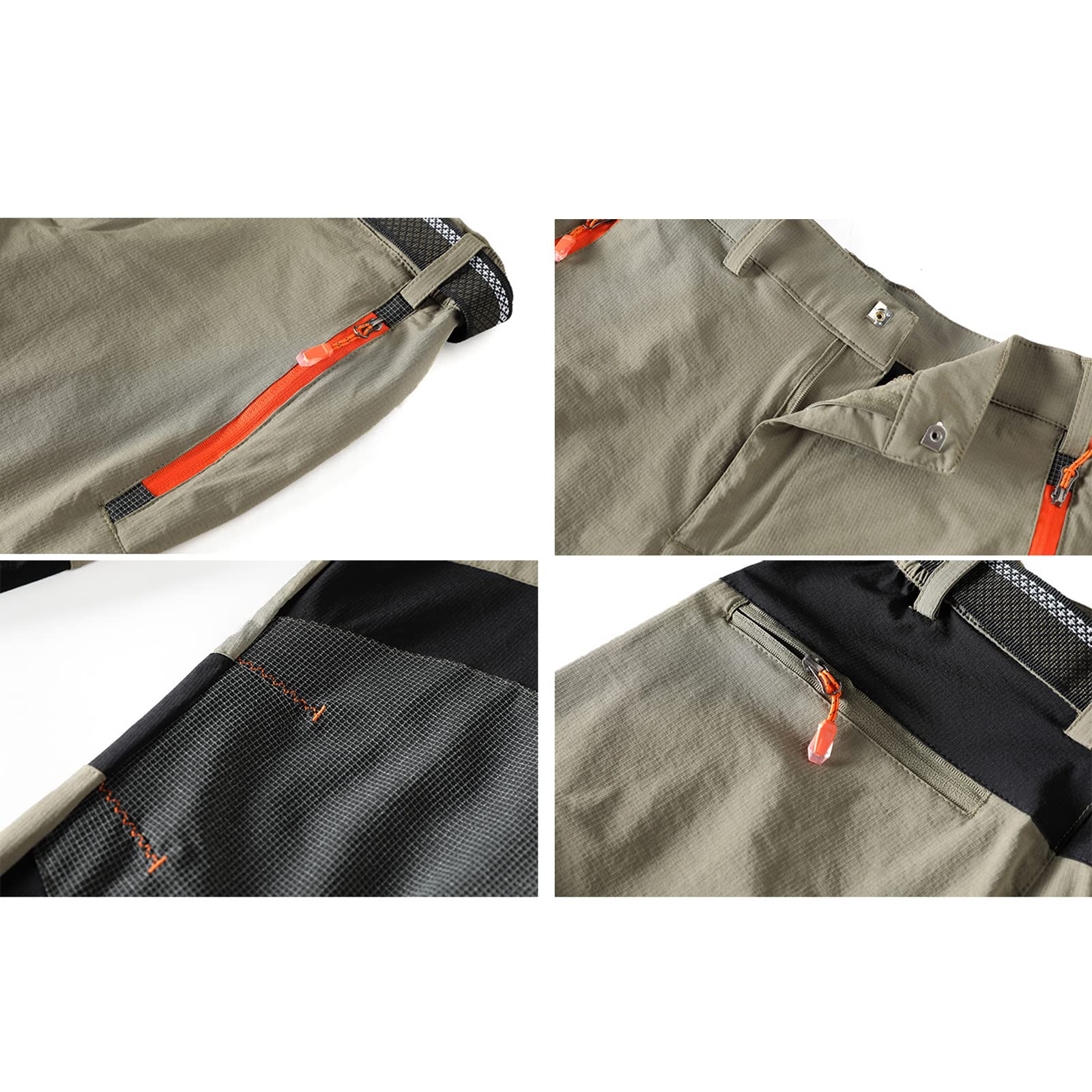 Hombres Pantalones de Senderismo Secado Rápido Senderismo Caza Pantalones de Pesca con Cinturón(Size:3XL,Color:Caqui)