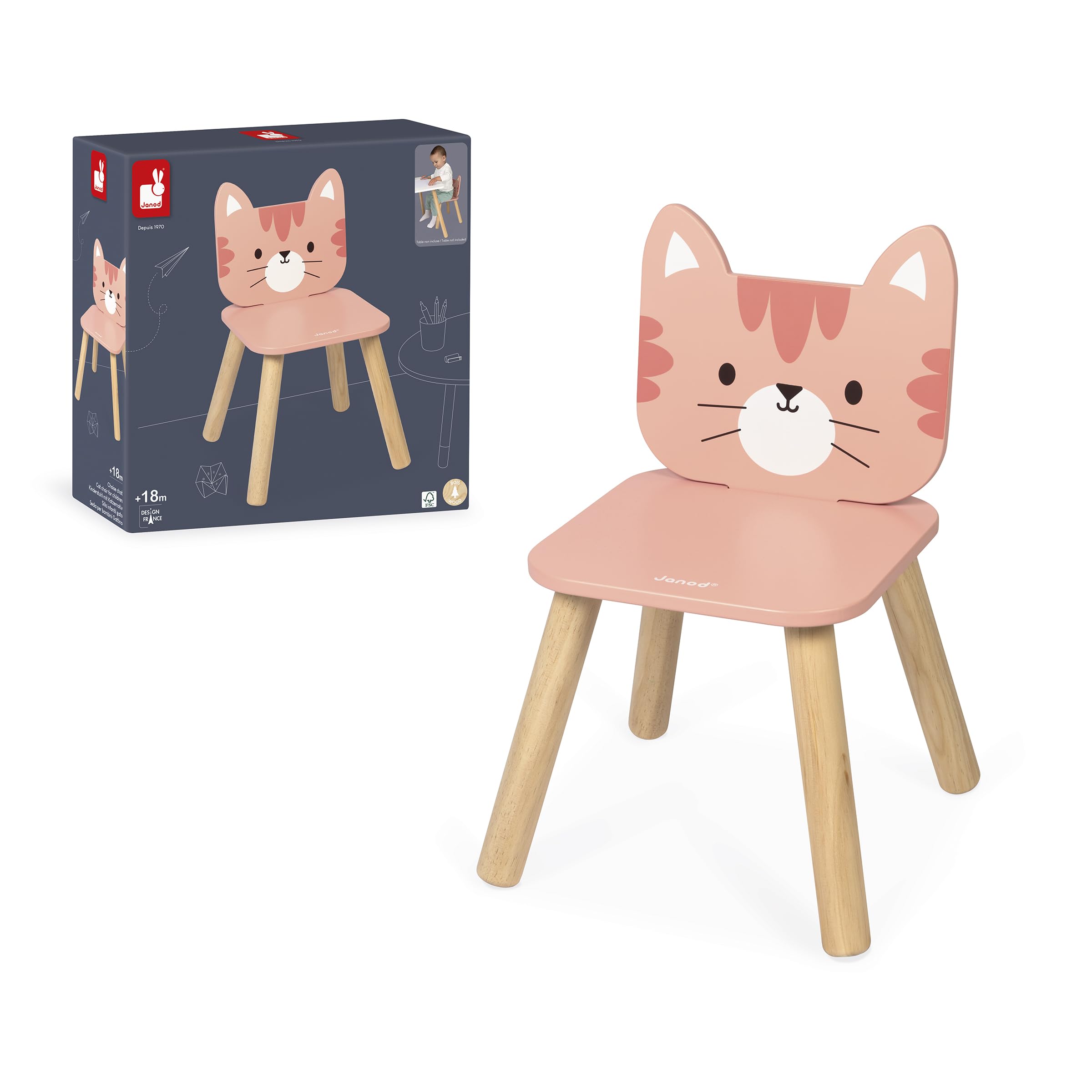 Janod Silla Infantil de Madera para Niños 32x32x47 cm 18 Meses Gato