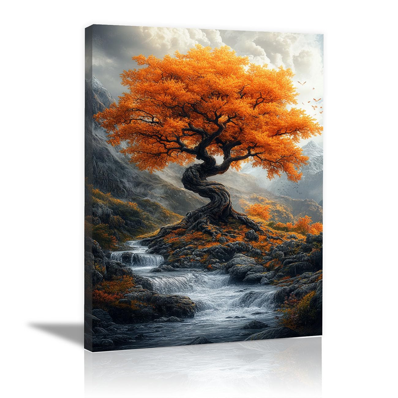 TODOAA Cuadro Arbol Abstracto Lienzo Nórdico Cuadros Graffiti Árbol Arte Animal Decoracion Salon Lienzo, Dormitorios Para Comedor Oficina Pasillo Cocina Y Baño（naranja-50x70cm Enmarcado