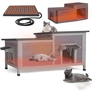 GUTINNEEN Heated Cat House Outdoor Cat House Insulated Large Weatherproof Feral Cat Shelter with Heated Pad, Insulated All-Round Thermal Liner, Chewproof Cable for 1-4 Cats (Winter-Ready)