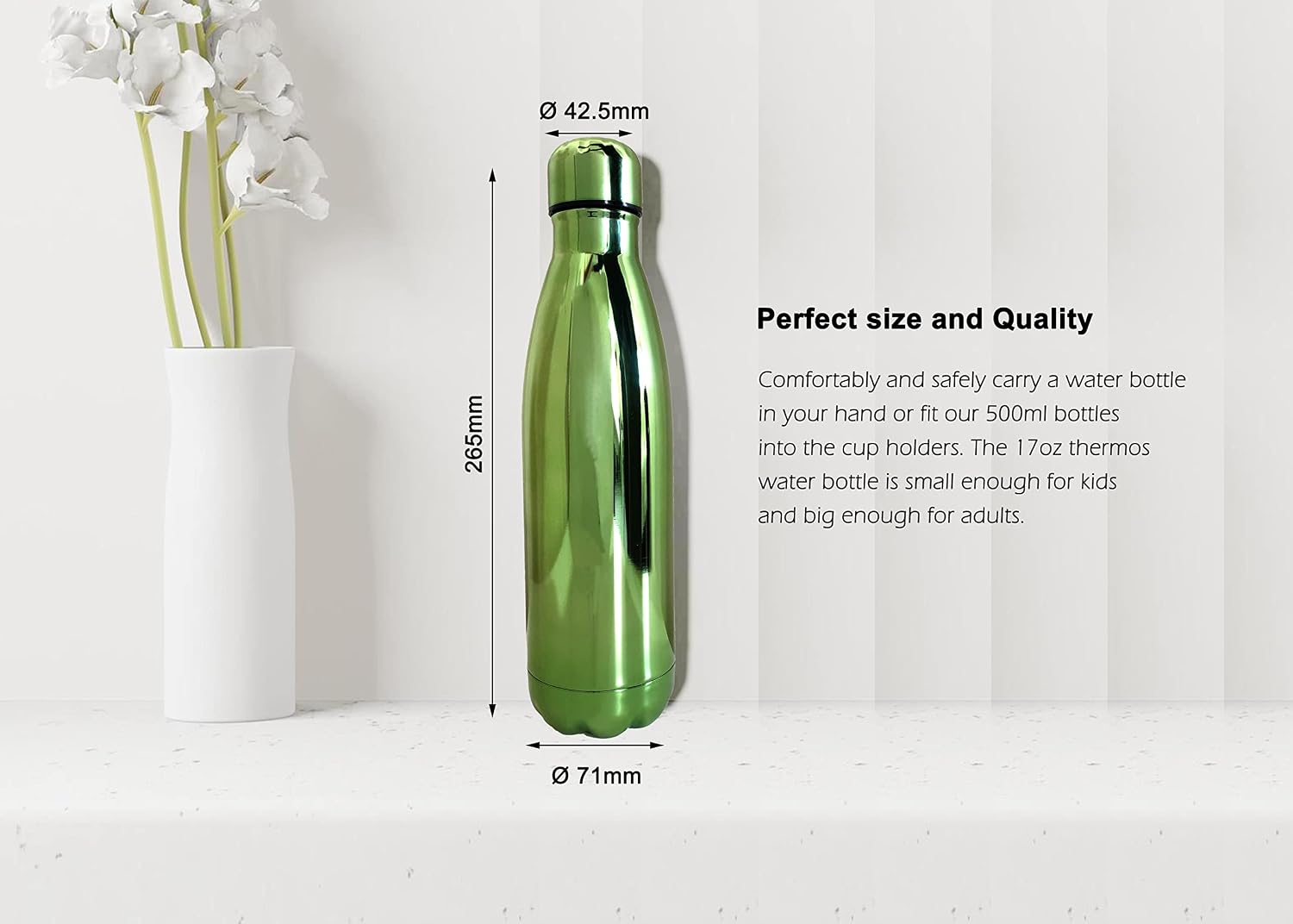 Stainless Steel Water Bottle, Double Walled Vacuum Insulated, BPA Free, Reusable Water Bottle for Hot-Cold Drinks, Great for Outdoor, Gym, Travel (Green) - Image 5