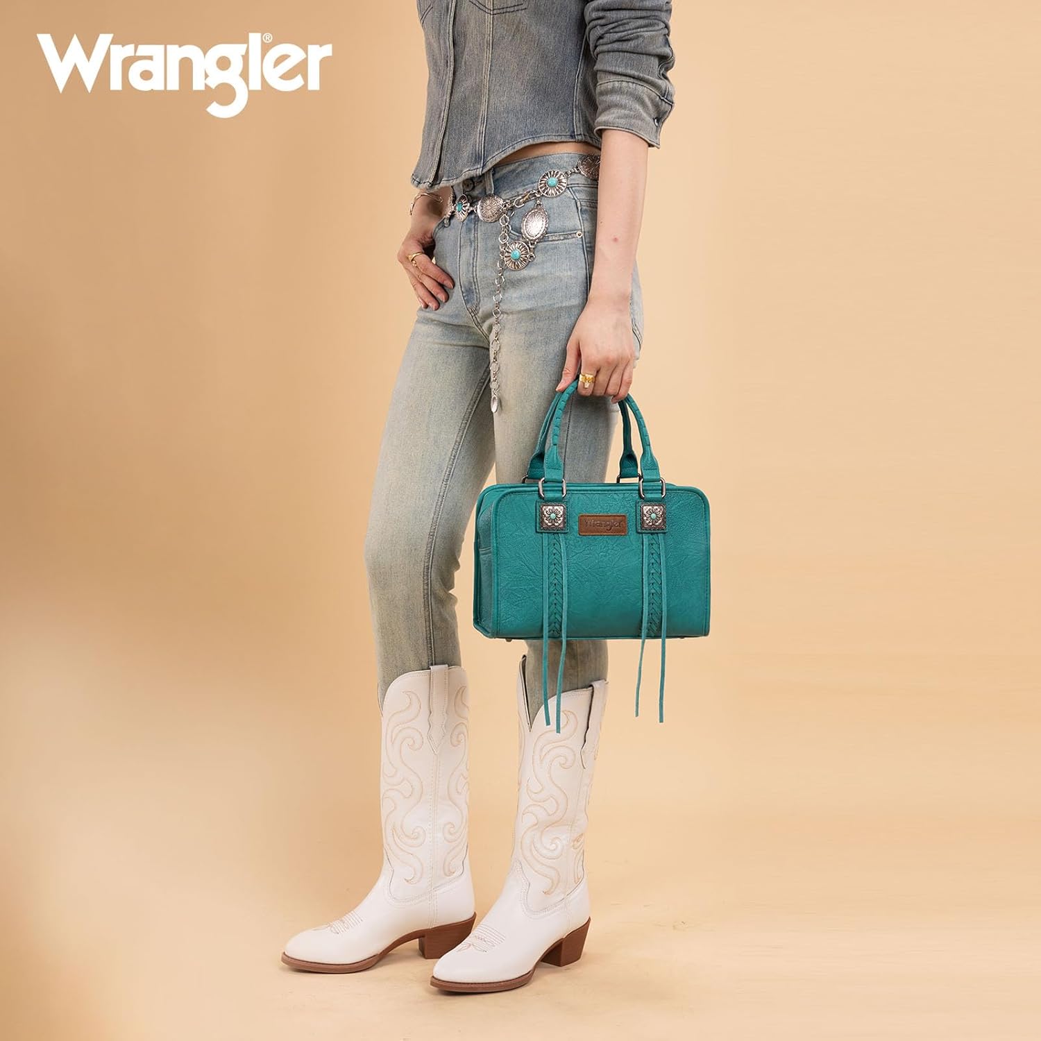 Wrangler Tote Bag for Women Crossbody Purse Fringe Western Purse Vintage Top Handle Handbags - Image 3