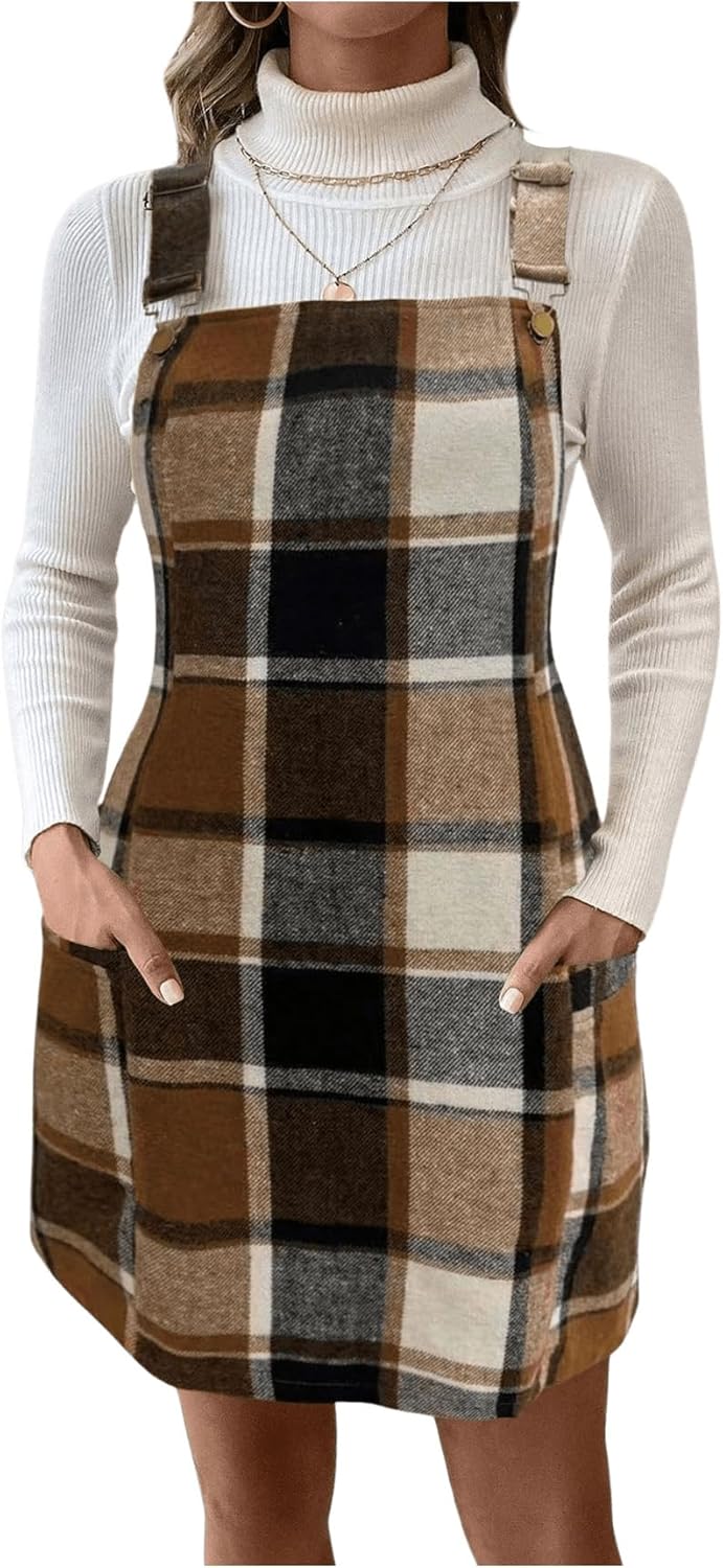 Milumia Women's Plaid Sleeveless Overall Dress Flannel Pinafore Short Dresses