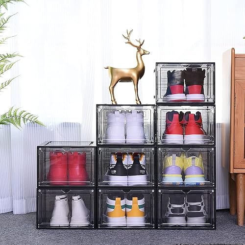 Miniatura 5 de Yukui LLc Paquete de 8 Cajas de Zapatos de Plástico Transparente Apilables, Organizador de Almacenamiento de Zapatos con Frente Abatible para