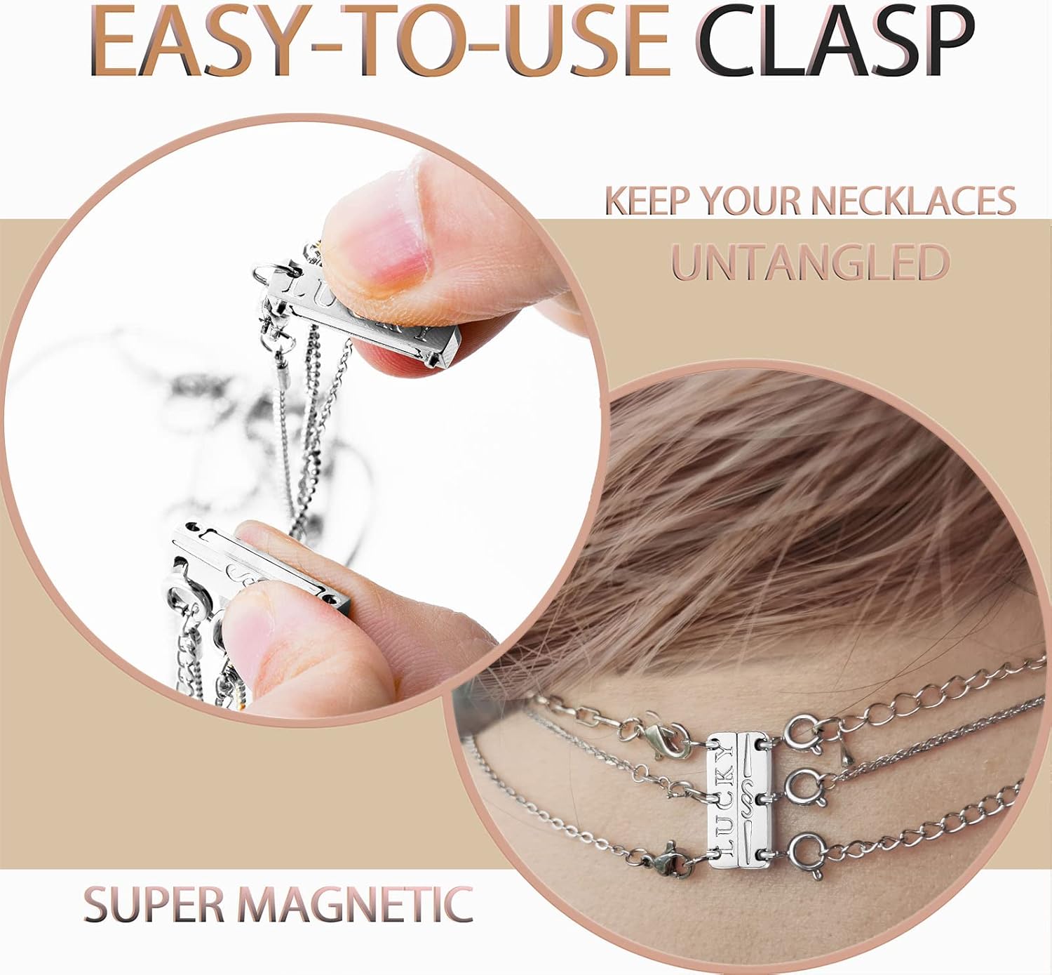 Dailyacc Lucky Necklace Layering Clasp 18K Gold and Silver Strong Multiple Necklace Clasps for Layered Look Separator