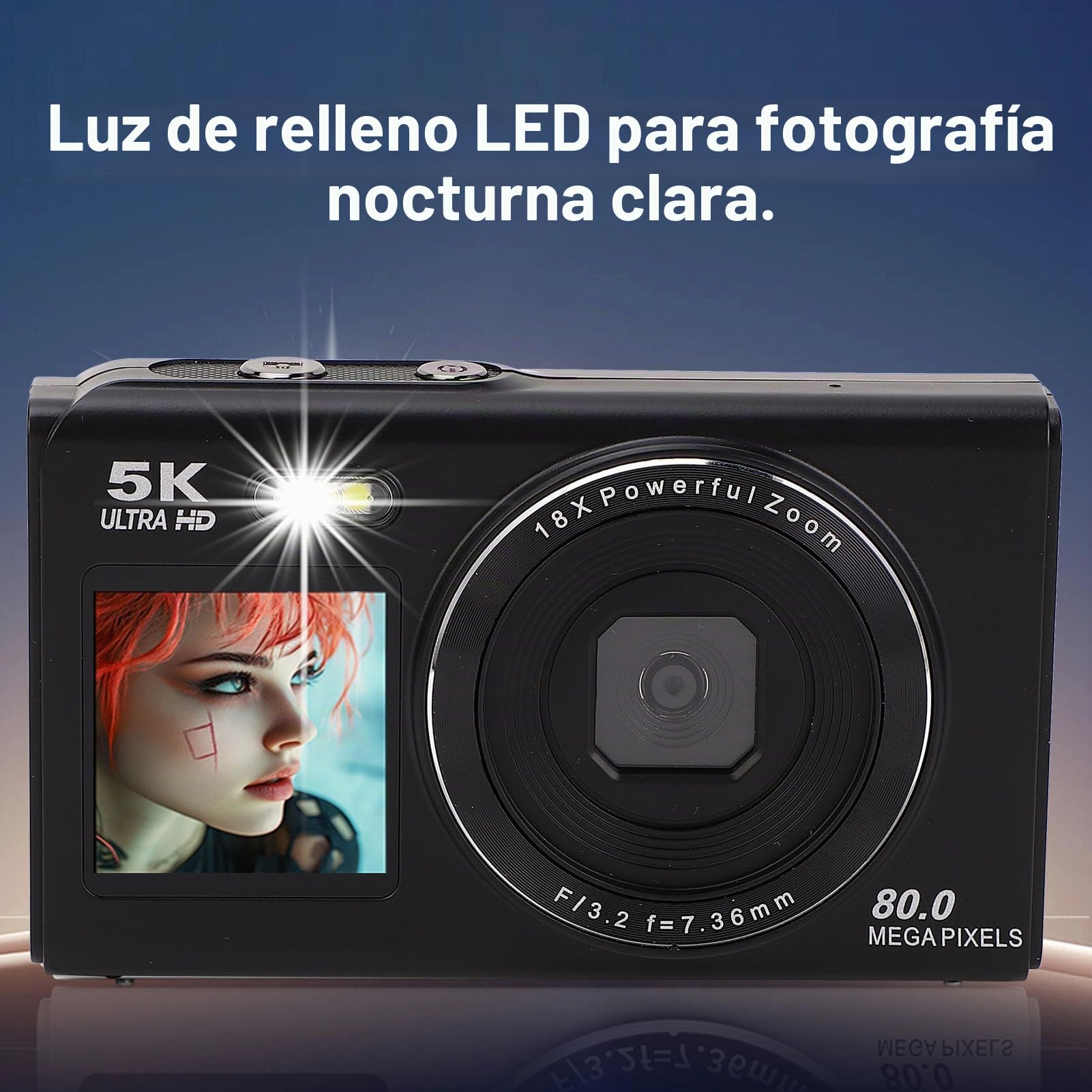 BuyWeek Cámara Digital Fotográfica 5K 80MP con WiFi, Zoom Digital 18X Autoenfoque Cámara HD Vlogging con Pantalla Dual de 2,8 Pulgadas y 1,5 Pulgadas, Flash Integrado, con Tarjeta de (Negra)