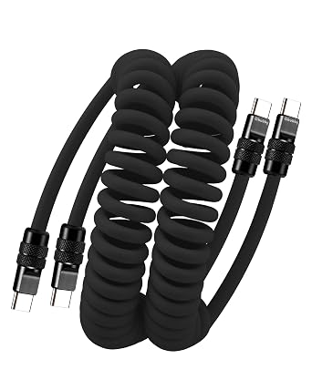 chubbycable Coiled USB C Cable 240H Sag-Free Charging Cable, 2 Pack, Black