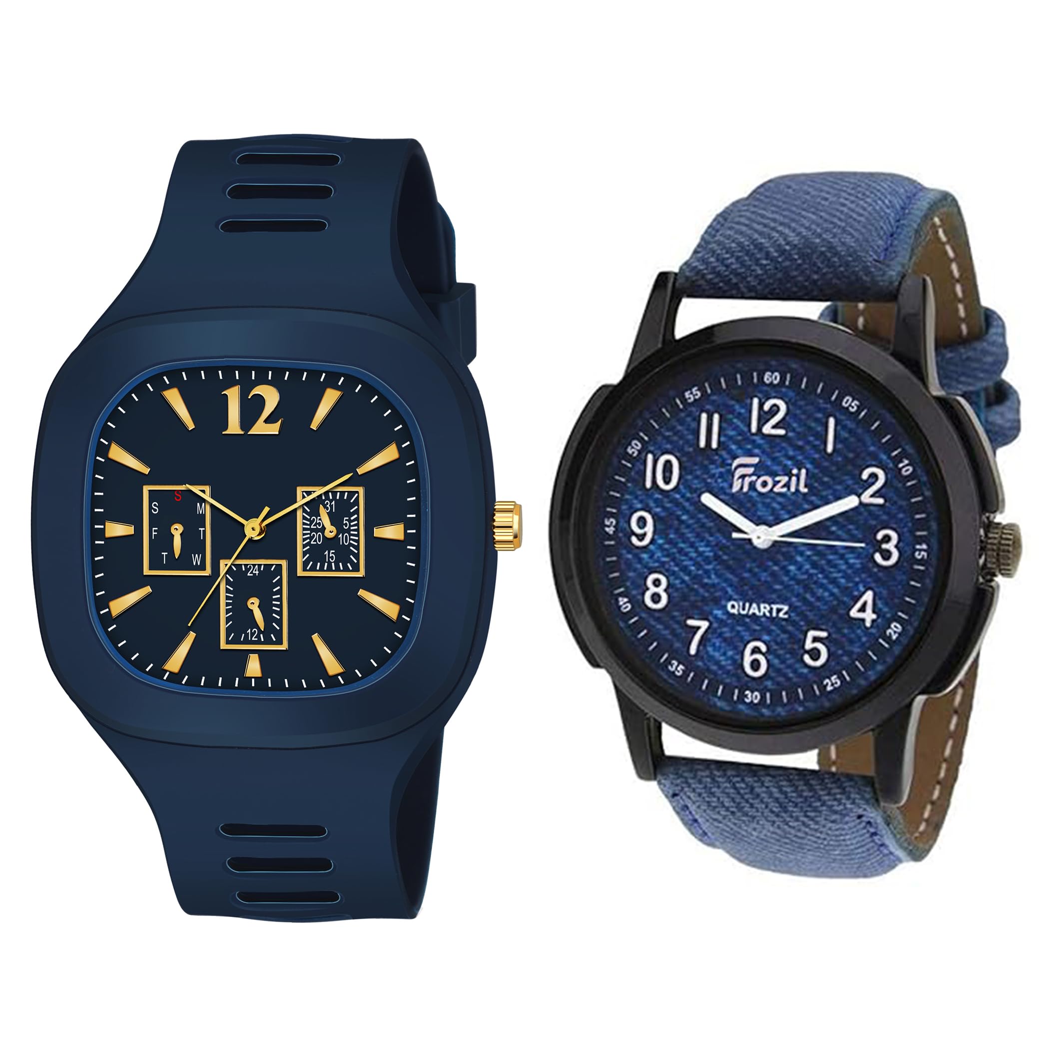 FROZIL® Analog Blue Square Round Dial Premium Silicon and Leather Belt ADDI Stylish Designer Analog Watch Combo for Boys and Mens (B0CKF8PQHW) Amazon Price History, Amazon Price Tracker