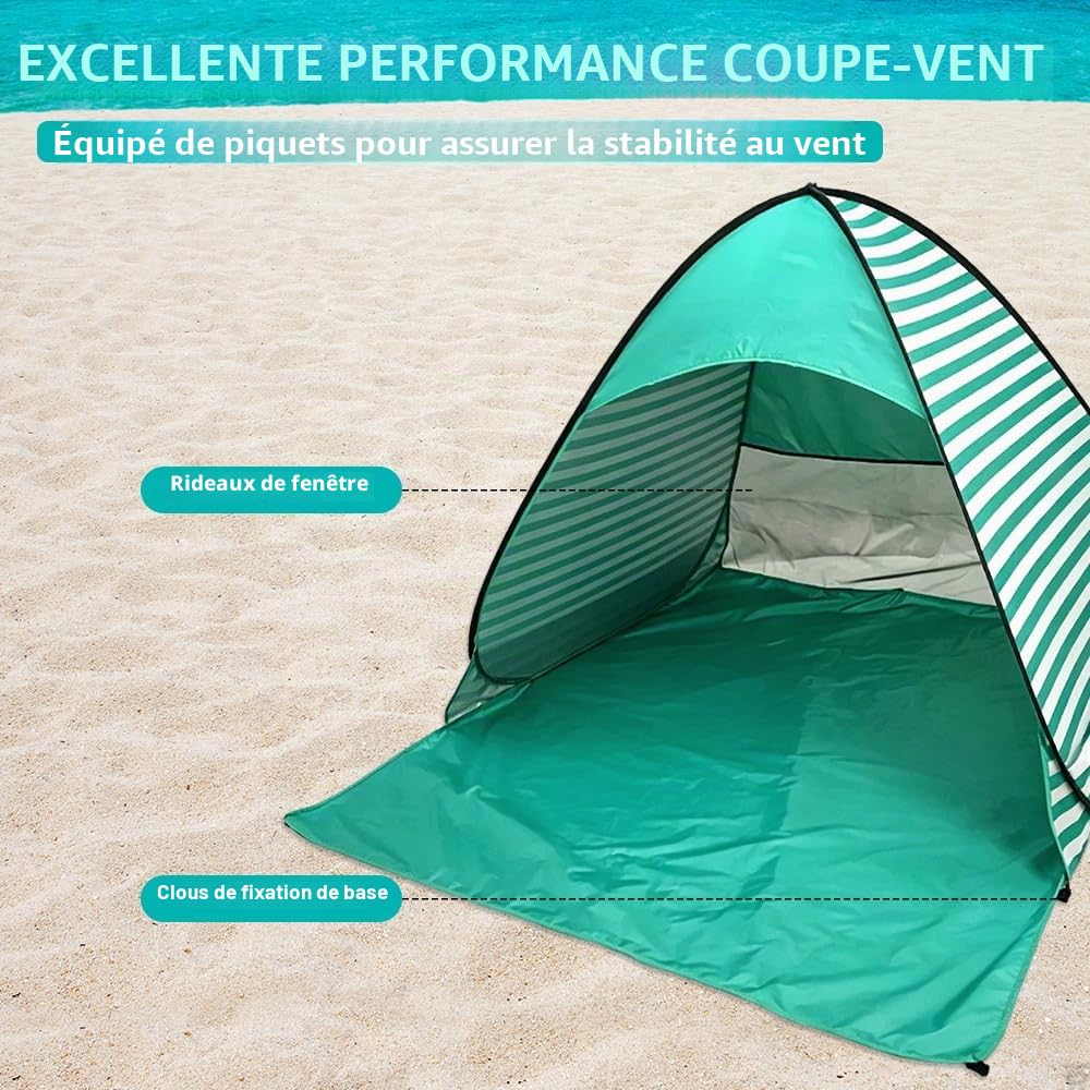 Tente de Plage, Tente Anti UV pour 2-3 Personnes, Tente de Plage pour Bébé avec Protection UV 50, Sac de Transport et Piquets Inclus, Idéal pour Les Tout-Petits, Les Pique-Niques et Le Jardin