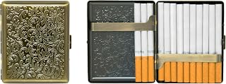 Set of 2 Metal-Plated 100s Cigarette Case & Stash Box (Antique Gold Victorian Print)