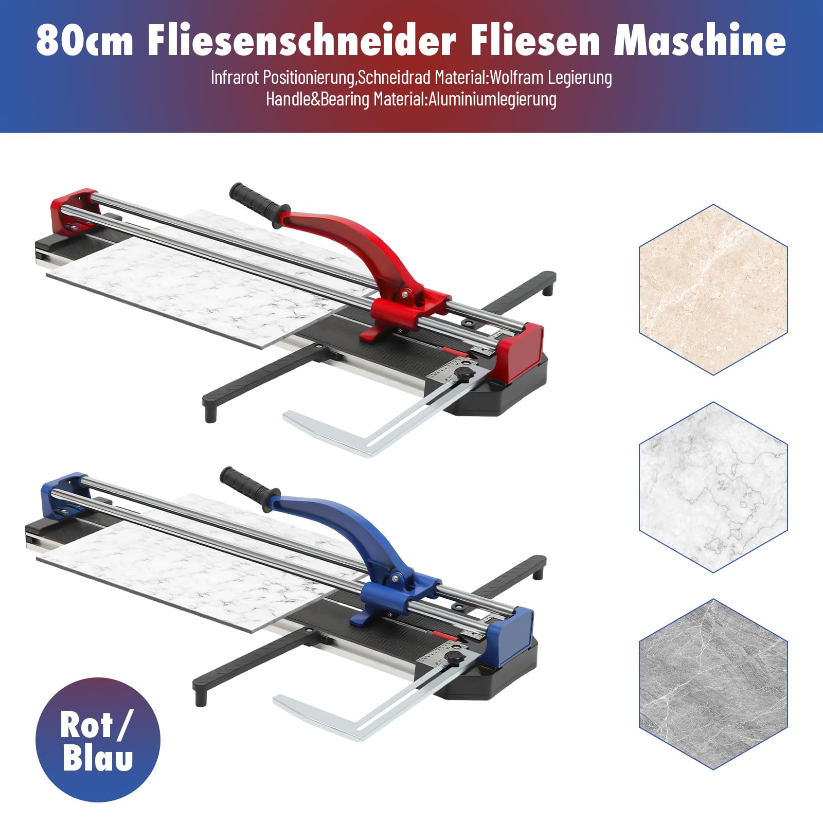 Cortador de azulejos, rieles dobles y soportes, cortador manual de azulejos, 3/5 en tapa, con batería y láser de precisión, herramientas manuales para cortar azulejos de precisión (azul)