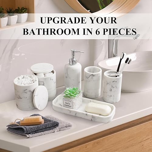 Miniatura 4 de Juego de accesorios de baño de 6 piezas, juego organizador con dispensador de jabón, juego de soporte para cepillos de dientes, bandeja de tocador,
