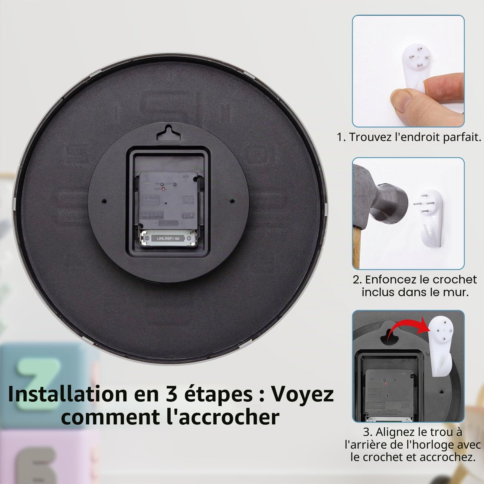VIVILINEN Horloge Murale Radio Pilotée Silencieuse 30cm sans tic-tac Pendule à Grands Chiffres pour Chambre Cuisine Salon Automatique (Blanc)