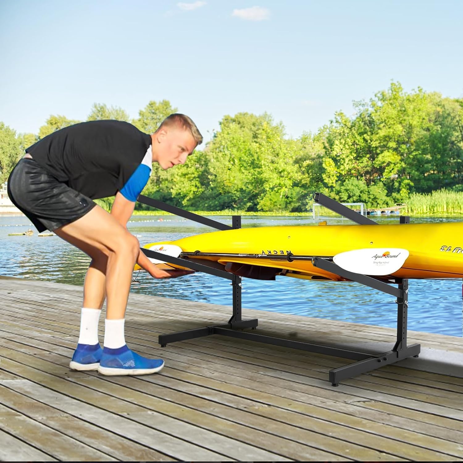 Kayak Storage Rack, Kayak Racks for Outdoor Storage: Heavy Duty Steel Adjustable Freestanding Stand for Canoes, Paddleboards, Surfboards - Ideal for Indoor, Outdoor, Garage, Shed, Dock