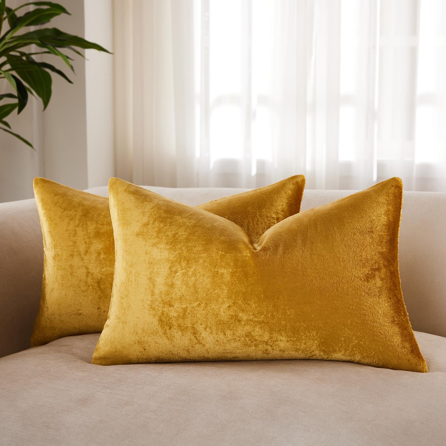 JUSPURBET 16x24 Lumbar Velvet Throw Pillow Covers Set of 2,Golden