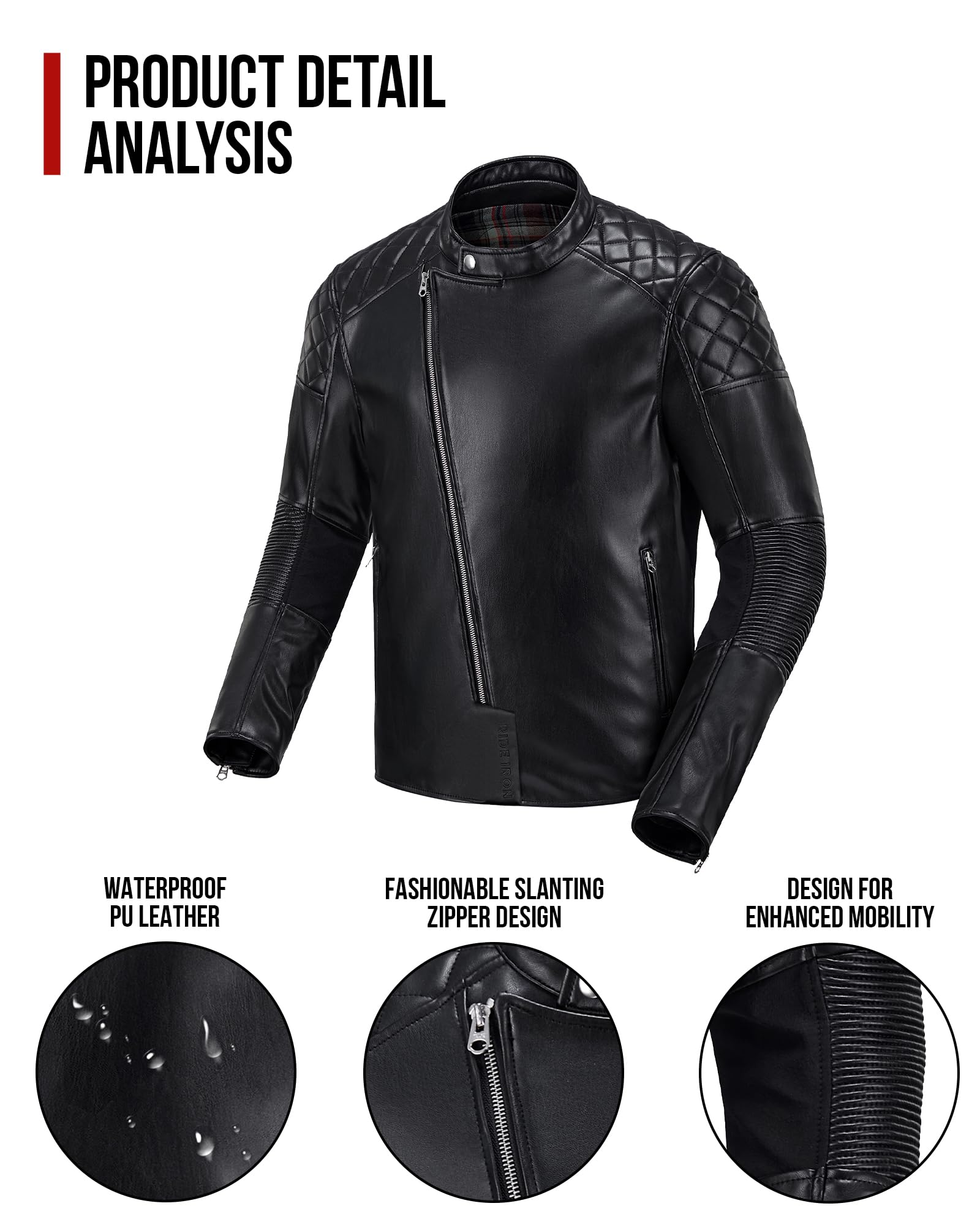 IRON JIA'S Giacca da Moto Uomo in Pelle Sintetica - Leggera, Traspirante e Antivento con Protezioni CE