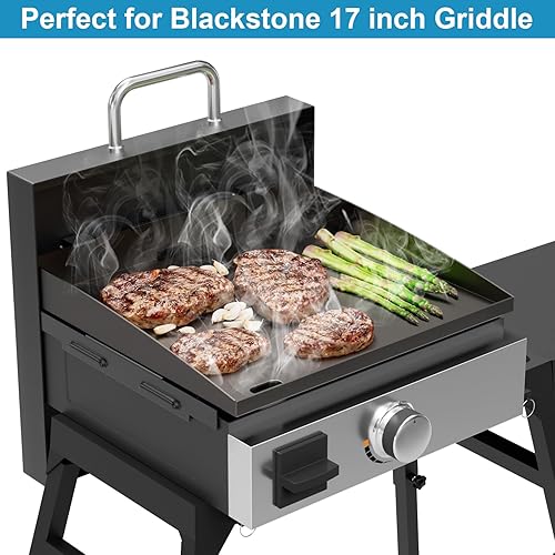 Miniatura 2 de 5010 Tapa superior de tapa dura con asas de acero inoxidable y protector contra el viento para parrilla Blackstone de 17 pulgadas, accesorios de