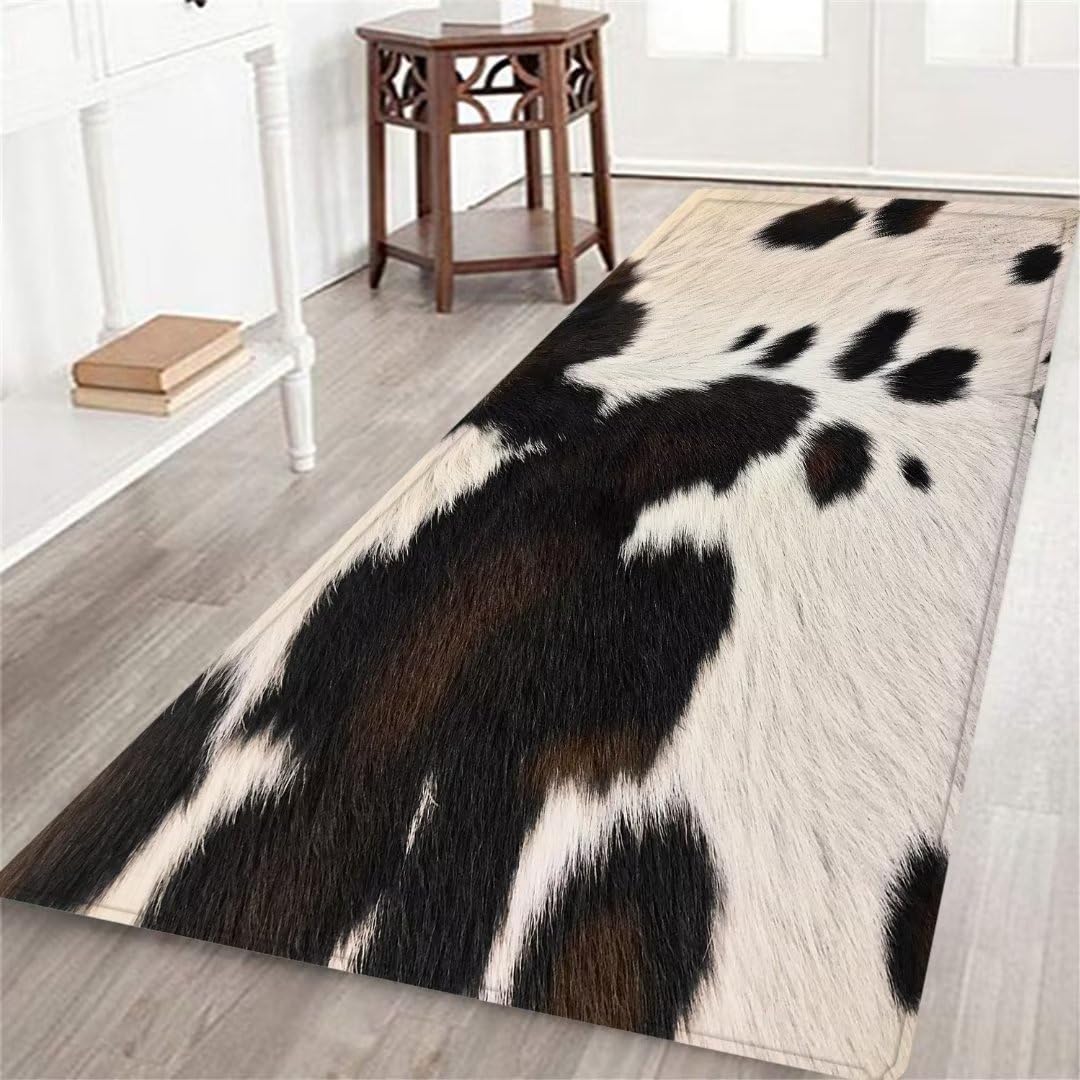 Vache Imprimé Tapis Couloir Long, 60x120cm, Brun Foncé Peau De Vache Entree Interieur Tapis, Poil Court Doux Respirant RéDuction du Bruit Tapis éCologique pour IntéRieur Salon