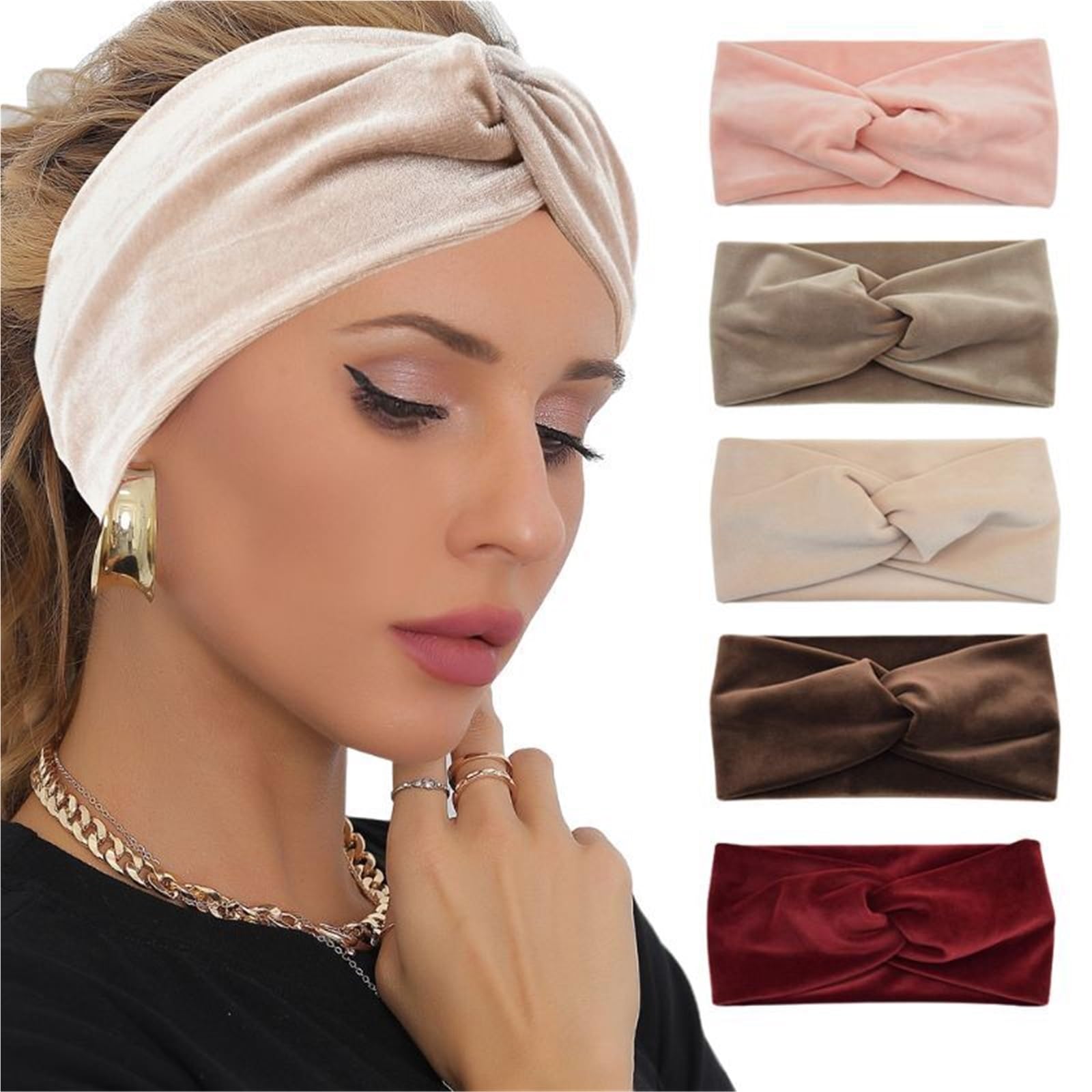 2 stücke Kreuz Stirnband Breites Haarband Einfarbig Stretch Turban Elegante Herbst Winter Haar Zubehör for Frauen Mädchen Für Damen(Pink and beige)