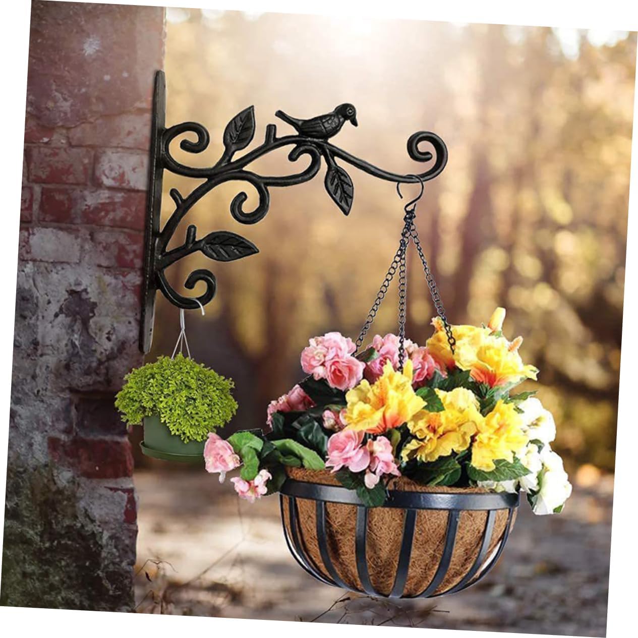 VICASKY 2pcs Hanging Wall Planter Bracket Decorative Iron Plant Hanger Bird Feeder Stand for Outdoor Garden Supply Black