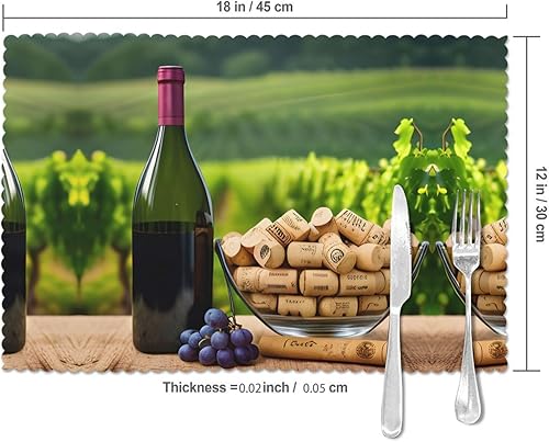 Miniatura 5 de Juego de 6 manteles individuales para mesa de comedor, con corchos y uvas, extra grandes, lavables y resistentes al calor, 12 x 18 pulgadas