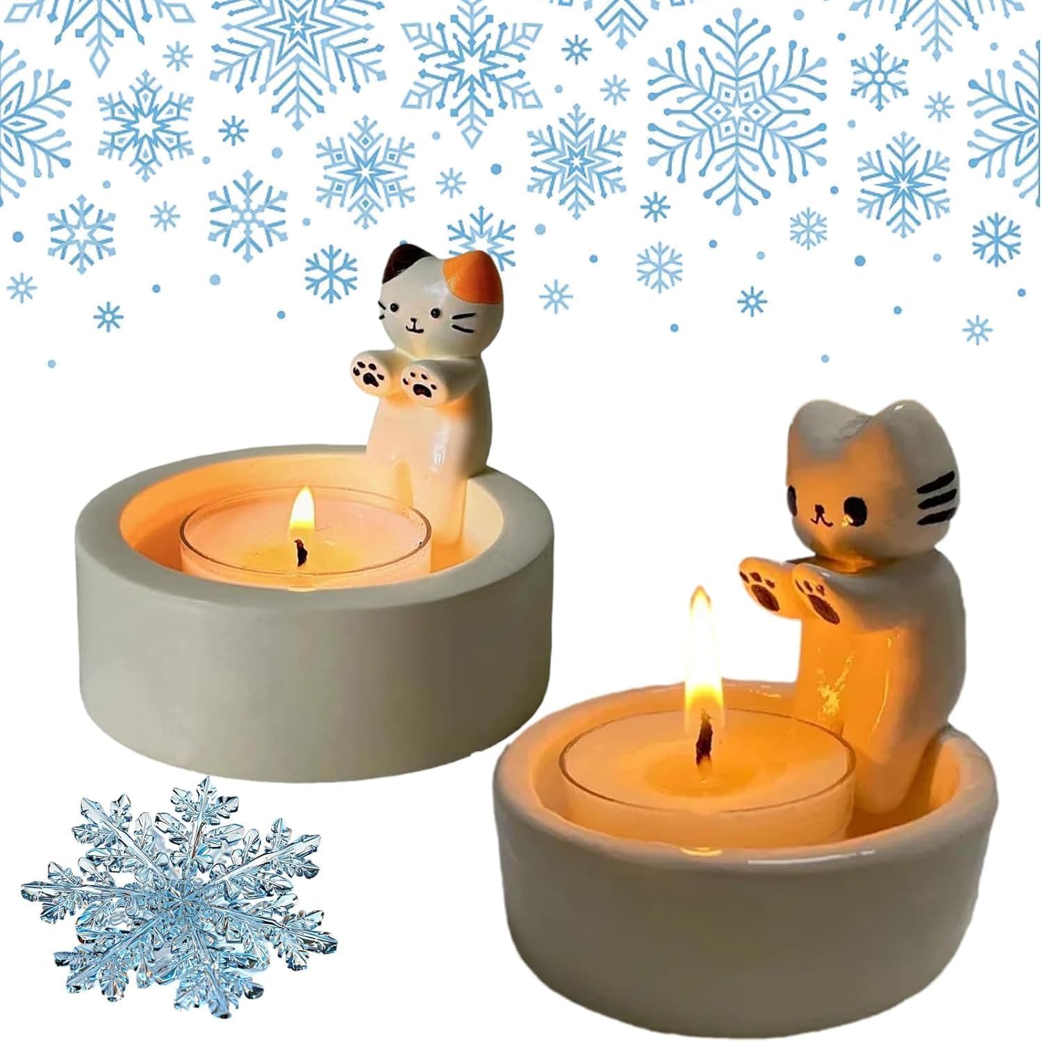 Excefore Cartoon Kitten Candle Holder, 2PCS Cat Candle Holder with Warming Cat Paws, Candle Holder Decor, Cute Cat Scented Candle Holder Home Decor, Gift for Cat Lover (Without Candle)