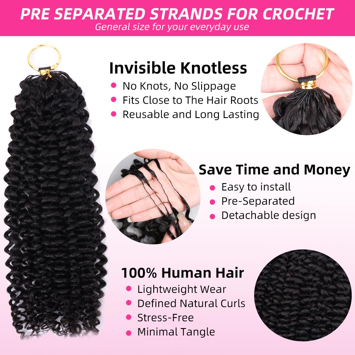 PerisModa Curly Feather Crochet Human Hair 24 Inch 15A Miracle Knots Deep Wave Crochet Hair Bundles 15A Pre-Separated Deep Curly Crochet Hair Extensions for Black Women Natural Color 60g 30 Strands