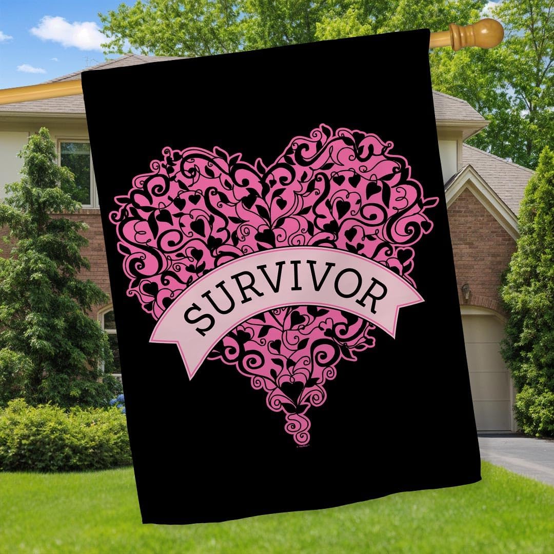 Survivor Flag Pink Heart Breast Cancer Awareness Flag Cancer Front Porch Flag Double Sided 28x40 House Flag