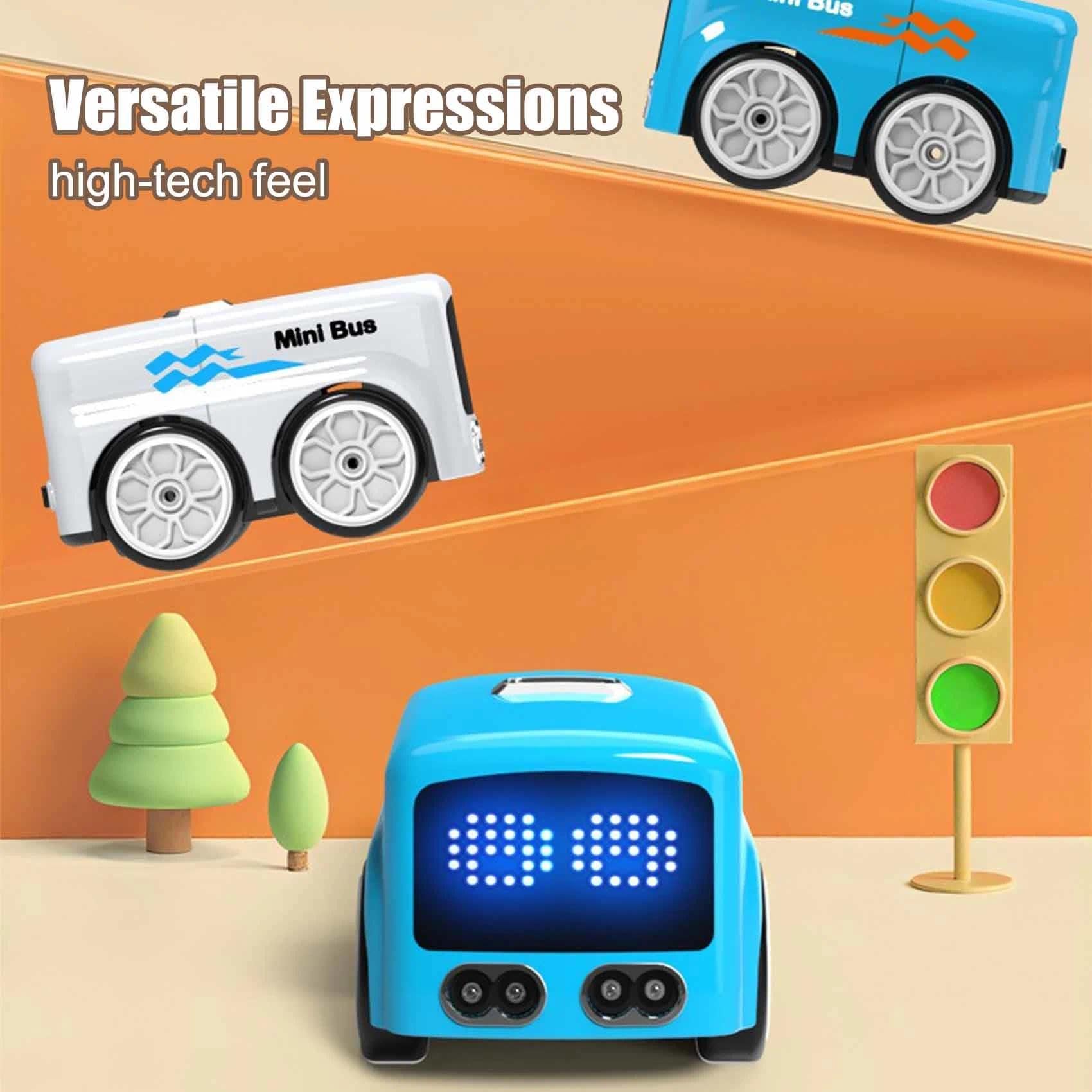 YUNFAN Magic Mini RC Bus,2026 Upgraded Remote Control Sensor Car,Auto-Avoidance Line Trace Magic Car That Follows Drawn,Smart Controlled Toy Bus with Expressions & 4 Play Modes,for Boys & Girls(Blu)