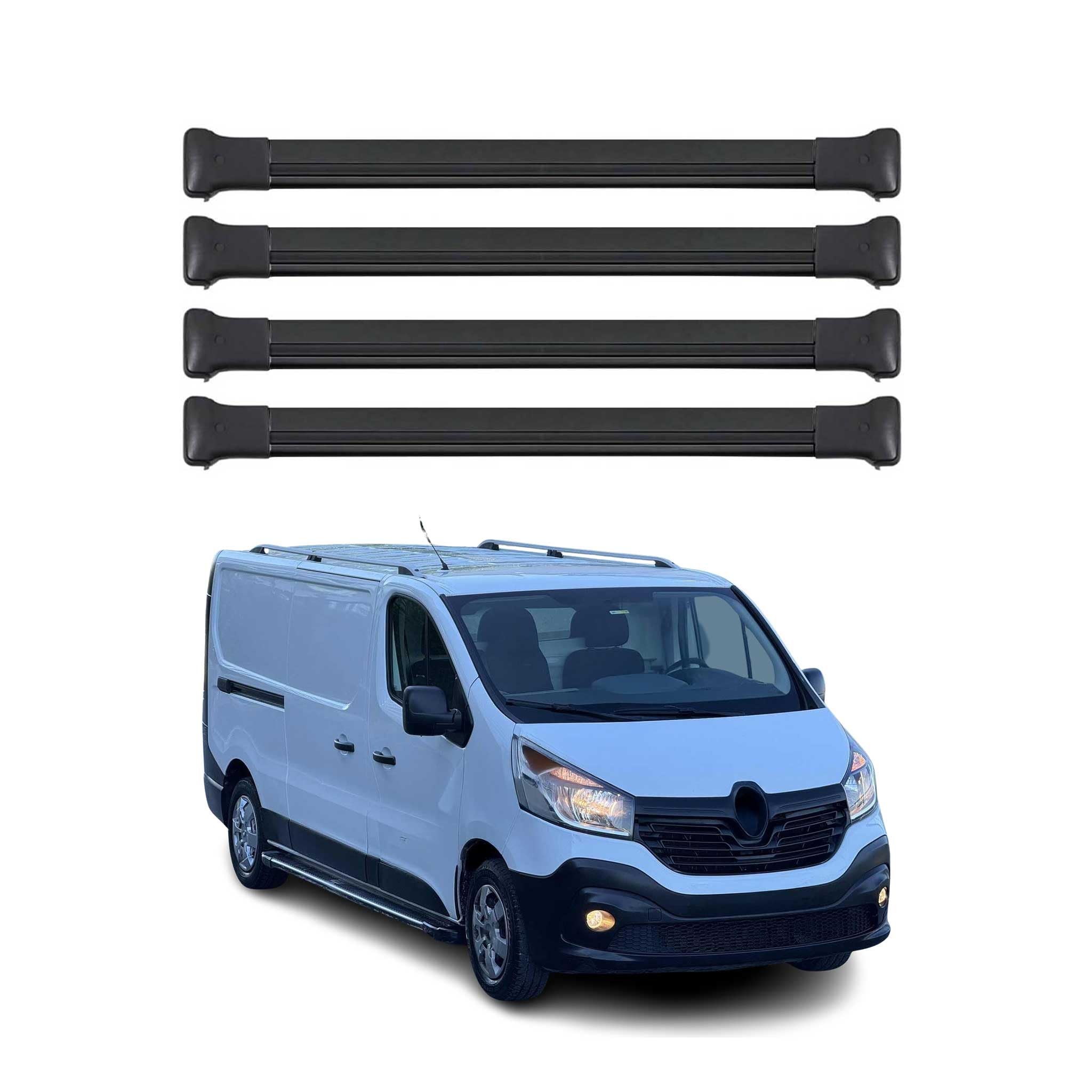 Omac - Barres de toit - Compatible avec Renault Trafic 2014-2025 - Aluminium - 75 kg - Noir - 4 pièces - Barres ouvertes pour porte-vélos, coffres de toit, porte-skis - Verrouillables