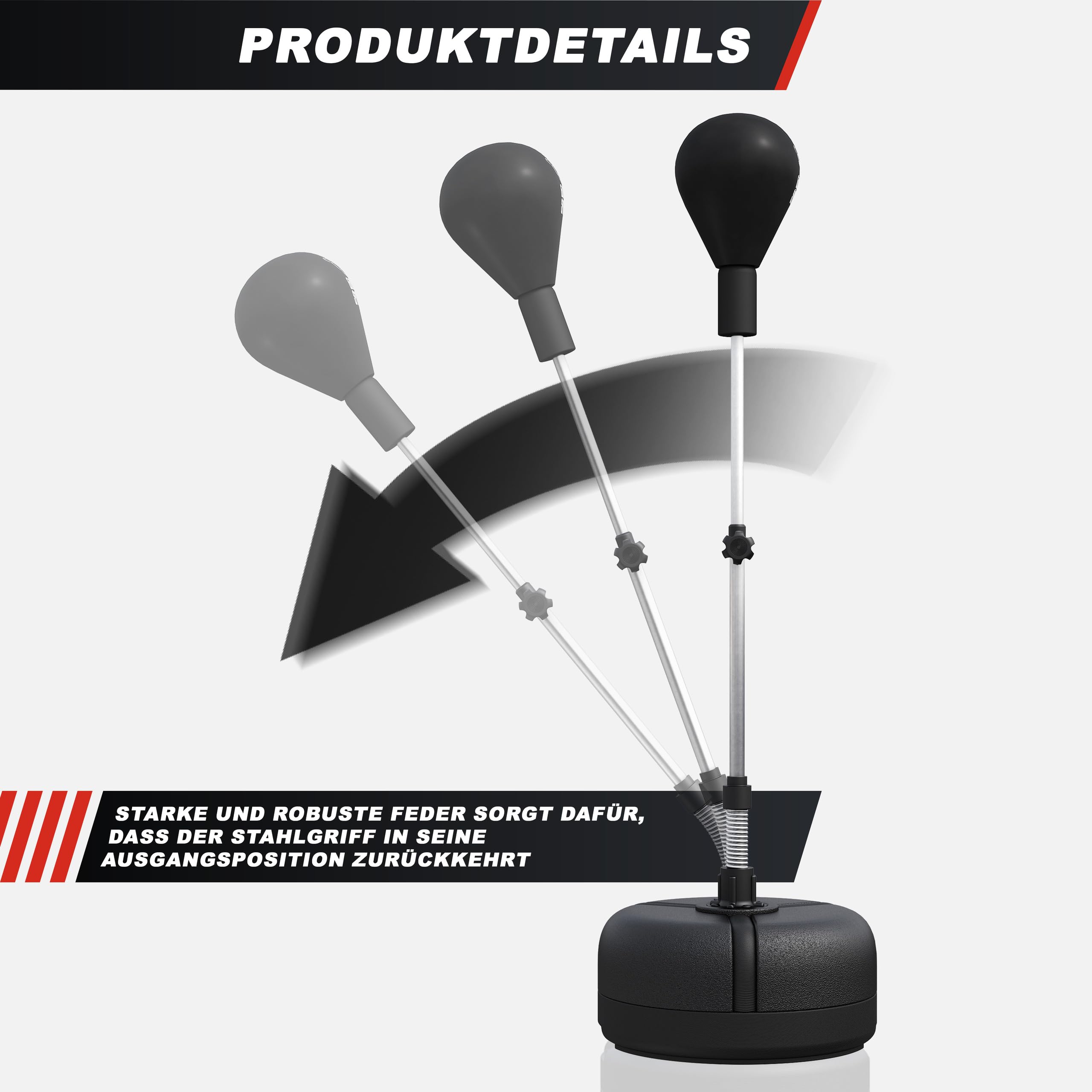 GORILLA SPORTS® Punching Ball - Regolabile: 120-156 cm, per Sabbia o Acqua, Salvaspazio - Pungiball Boxe, Fun Punch, Palla, Sacco da Terra Adulti, Allenamento, Pugilato, Punchball, Adulti