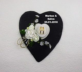 Ringkissen Schiefer Ringhalter Hochzeit Beschriftung Herz Eheringe