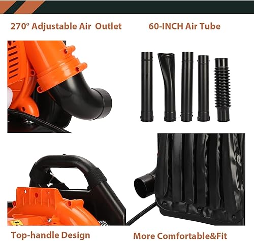 Miniatura 5 de Soplador de hojas de mochila, soplador de hojas de gas de 2 tiempos de 52 cc, soplador de hojas de alta potencia y bajo consumo de combustible para