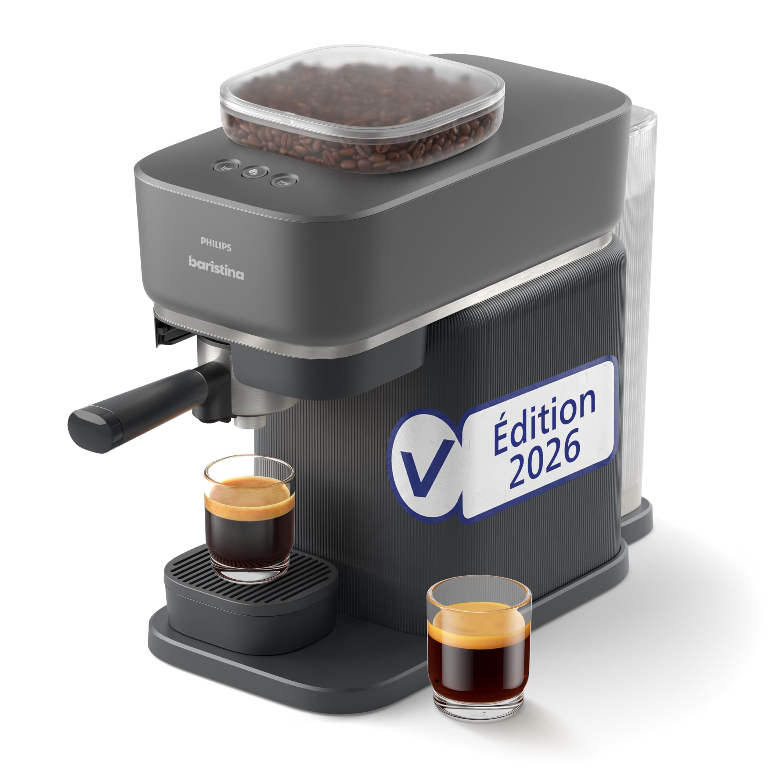 Philips Baristina Machine à expresso, Mouture, tassage et infusion automatiques, 16 bars, Expresso, Lungo, Format compact, Noir avec porte-filtre noir, Machine à café avec broyeur BAR305/60